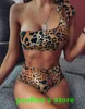 Bikinis set high waist One piece swimwear sexy One shoulder bow leopard print high waist split youfine V-shaped bracket with pearl solid