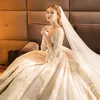 Mingli Tengda Luxury Cathedral Train Ball Gown Wedding Dresses Lace Beads Long Sleeve Dream Princess Wedding Dress vestido de novia