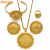 Anniyo Эфиопские ювелирные изделия наборы кулон ожерелья серьги кольцо браслеты для женского золота цвет Эритрейские африканские подарки невесты # 207506 MX200528