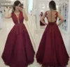 2020 Sexy Długi Dark Red Bal Sukienka Burgundia Backless Bez Rękawów Wieczór Party Suknia Custom Made Plus Size Prom Dress Elegant Ballangown