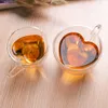 Kaffe Kopp Glas Dubbelmurat Värmebeständig Tumbler Espresso Tea Cup Hjärta Muggar med individuell papperslåda