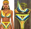 Swimsuit de cintura alta Two-partido Terno Africano Imprimir Swimwear 2020 Novos Banhos de Natação Suites Alta Perna Corte Bandage Bikini Set