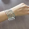 6pcs /set in bulk silver stainless steel 4mm 68mm cuff bangle women men boy bracelet hot selling party jewelry