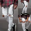 Mens Designer Ripped Jeans Buraco afligido listrado Zipper Jeans Calças Magro Hip Hop motociclista Denim Pants LJJA2543- Skinny