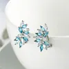 LuckyShine Europa popolare nuovo argento gemma di topazio blu per gioielli di moda da sposa con orecchini a bottone da donna spedizione gratuita