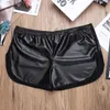 Mens Lingerie Wet Look Faux Leather Sport Boxer Shorts Exotic Pants with a Back Pocket Gay Men Nightclub Pole Dance Shorts1268a