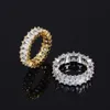 Hip Hop Square Zirconia Bling Ring With Side Stones 18K Real Gold Plated Women Men's Finger Rap Ring