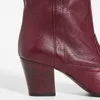 Burgundy Booties High Chunky Heels Pointed Toe Woman Slip On Large Size 11 15 For Ladies Mature Fashion Shoes Ankle Boots Shofoo