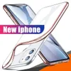 För iPhone 11 Pro X XR XS Max S10 Not 10 Fall Ultra-Tunn Shock Resistent Metal Electroplating Technology Soft Gel TPU Case Cover Transparen