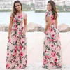 Mode-femmes imprimé fleuri à manches courtes robe Boho robe de soirée longue Maxi robe d'été robe d'été 10 pièces OOA3238