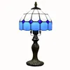 Styl śródziemnomorski Tiffany Lampa stołowa Restauracja Bar Cafe Led Vintage Biurko Light White Blue Plaid Dekoracyjne światło