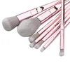 10PCS Laser Pink Color Makeup brushes handle Professional cosmetic Brush Set Blush Eye Shadow free ship 10