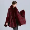 Female Faux fox fur check plaid tartan Cape Poncho Cardigan Knitting lady shawl stole wraps Sweater #4144240j