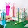 Rabbit Ear Tumblers Colorful Transparent Mouse Ear Water Bottle With Straw and Lid Cup Milke Coffee Mug Girls Gift HHA-1372