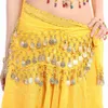 1pc Women Sexy Cute Belly Dance Hip Skirt Chiffon Wrap Scarf Belt With Gold Coins in 3 Rows 13 colors dancing accessories1552060