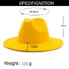 Sombrero de fieltro de Jazz de retales rosa interior amarillo exterior para hombres y mujeres sombreros Fedora de ala ancha Panamá con banda de fieltro Trilby Cap9364158