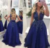 Royal Blue Evening Dress 2019 Cheap A Line Beaded Holiday Women Wear Formal Party Prom Gown Custom Made Plus Size