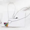 Fläktformad Färgrik Konstgjord Kristall Rainbow Tassel Circle Halsband 925 Sterling Silver Necklace för Kvinnor