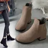 Herbst-Winter-Stiefel Frauen Camel Schwarz Ankle Boots für Frauen-starke Ferse Slip-on-Damenschuhe Stiefel