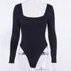 Knitted Square Neck Skinny Bodysuits Women Romper Sexy Elastic Solid Black Backless Slim Bodycon Bodysuits Playsuits Tops 2019199h