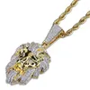 Mens 18k Gold Plated Cz Bling Lion Head Gold Pendant Necklace Micro Pave Cubic Zircon Pendant Fashion Smycken