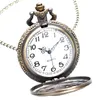 Vintage antigo oco para fora uma peça design de caveira relógio de bolso de quartzo analógico relógio para homens mulheres colar corrente presentes
