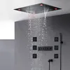 2022 Luxury LED Shower Set Bathroom 24Inch Large Waterfall Rain ShowerHead Faucets Thermostatic Valve Mixer Bath Black Tap