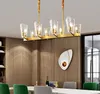 Postmodern koper lange strip led kroonluchter hanglampen glas luxe woonkamer slaapkamer verlichtingsarmaturen restaurant villa eetkamer opknoping lamp