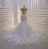 2020 Custom Mermaid Bröllopsklänningar med Wrap Lace Sweetheart Tulle Sweep Train Bridal Gowns Sequined Real Image Robe de Mairee