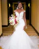 Ny ankomst Afrikansk sjöjungfru bröllopsklänningar 2020 Illusion Backless Applique Lace Court Train Mermaid Bridal Dress Wedding Downs Pl233n