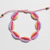 Conchas artesanais jóias de malha pulseiras arco-íris colorido mão knit meninas grânulos strand pulseiras ajustáveis ​​trançado charme pulseiras para mulheres