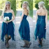 Teal Country Style Bridesmaid Dresses Short Cheap For Wedding Lace Chiffon Beach Lace High Low Ruffles Party Maid Honor Gowns