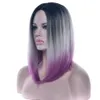 Soowee haar korte bob pruiken 12 kleuren synthetisch haar zwart naar grijs paars ombre voor vrouwen rechte hoofddeksels cosplay pruik