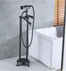 Robinet de baignoire de luxe à double poignée monté au sol baignoire évier mitigeur noir Bronze autoportant salle de bain baignoire robinet ensemble