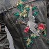 Retro Blue Tracksuit Spring Autumn Embroidered Crane Men's 2pcs Jeans Sets Fashion Slim Fit Denim Jacket and Stretch Pants