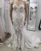 2019 Mermaid Wedding Dresses Sweetheart Lace Appliques Sweep Train Custom Made Country Wedding Dress With Veil Plus Size Bridal Gowns