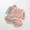 Baby meninas roupa recém-nascido camisola de malha top + shorts de plissado 2 pcs / set 2019 primavera outono boutique crianças conjuntos de roupas B11