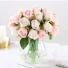 12pcs / partier konstgjorda rosa blommor bröllop bukett silke ros blommor för heminredning bröllopsfest dekoration falsk blomma