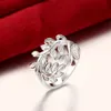 Petits anneaux frais plaqué argent feuilles motif bague S925 argent à la mode unique conçu bijoux pour dames cadeau de noël POTALA757