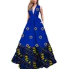 Dashiki Afrikanischen Druck Lange Kleider für Frauen Sexy Patchwork Applique Blume V-ausschnitt Kleider Bazin Riche Vestidos WY3551