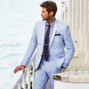 Popular Two Buttons Light Blue Groom Tuxedos Notch Lapel Groomsmen Mens Suits Wedding/Prom/Dinner Blazer (Jacket+Pants+Tie) K326