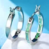 Charme minimalistische stijl groen blauw wit vuur opaal oorbellen voor vrouwen mannen 925 zilver gevulde ronde cirkel hoepel vrouwelijke sieraden1