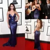 Selena Gomez spaghetti pailletten beroemdheid avondjurken Cutaway Sides Mermaid Prom-jurken Sweep Train Awards Partyjurken