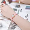 Julius Fashion Ladies Watches Leather Strap Candy Color Hollow Dial Special f￶r Young Relojes Mujer Bayan Kol Saati Ja-912