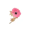 Retro Poppy Flower Crystal Brosch Badge För Kvinnor Tjej Passar Boutonniere Kläder Bröllop Pins Emalj Smycken Tillbehör