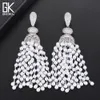 Godki Luxe Imitatie Parels Kwasten Lange Dangle Oorbellen voor Vrouwen Bruiloft Cubic Zirkoon Dubai Bridal Silver Drop Earrings 2018 J190718