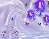 3d Wallpaper Living Room Purple Flowers Delicate Opening Butterfly Flying Custom 3d Romantic Silk Wallpaper