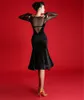 2019 Nowy Dorosły / Girls Dress Dress Salsa Tango Cha Cha Konkurs Ballroom Praktykuj Dance Dress Black Sexy Slim Długi Rękaw Velvet Dres