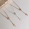 Vintage Gold/Silver/Rose Gold Pendant Necklace Christian Cross Bohemia Religious Rosary Women Charm Jewelry Gifts