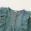 طفلة مصمم ملابس رومبير الرضع الكشكشة تصميم طويلة الأكمام جولة طوق بلون رومبير 100 ٪ قطن ربيع الخريف ملابس رومبير